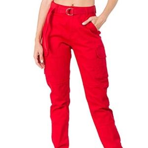 RED FITTED CARGO PANTS (BRAND NEW)